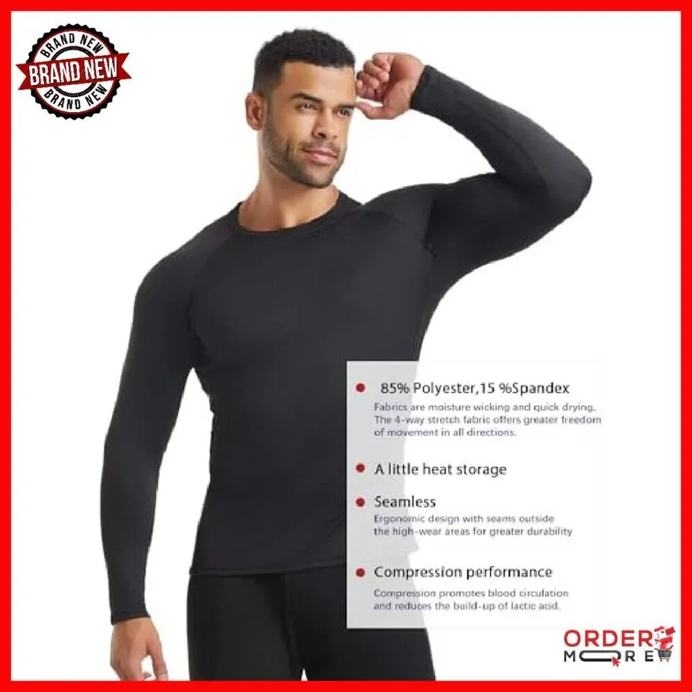 Men's Thermal Compression Base Layer Shirts Fleece Lined Long Sleeve 3 Pack